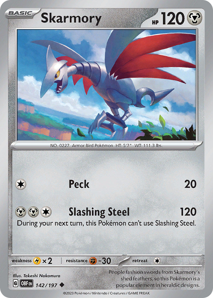 142/197 - Skarmory - Obsidian Flames - Reverse Holo