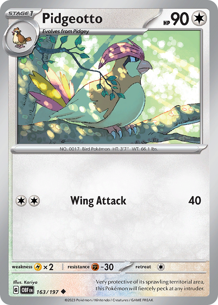 163/197 - Pidgeotto - Obsidian Flames - Reverse Holo