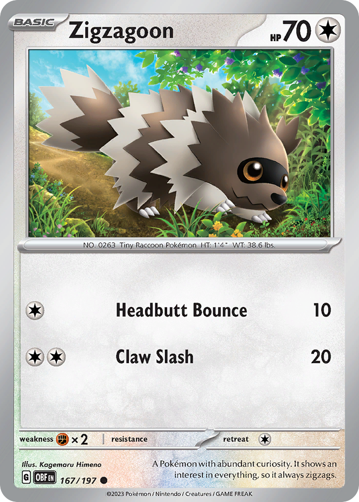167/197 - Zigzagoon - Obsidian Flames - Reverse Holo