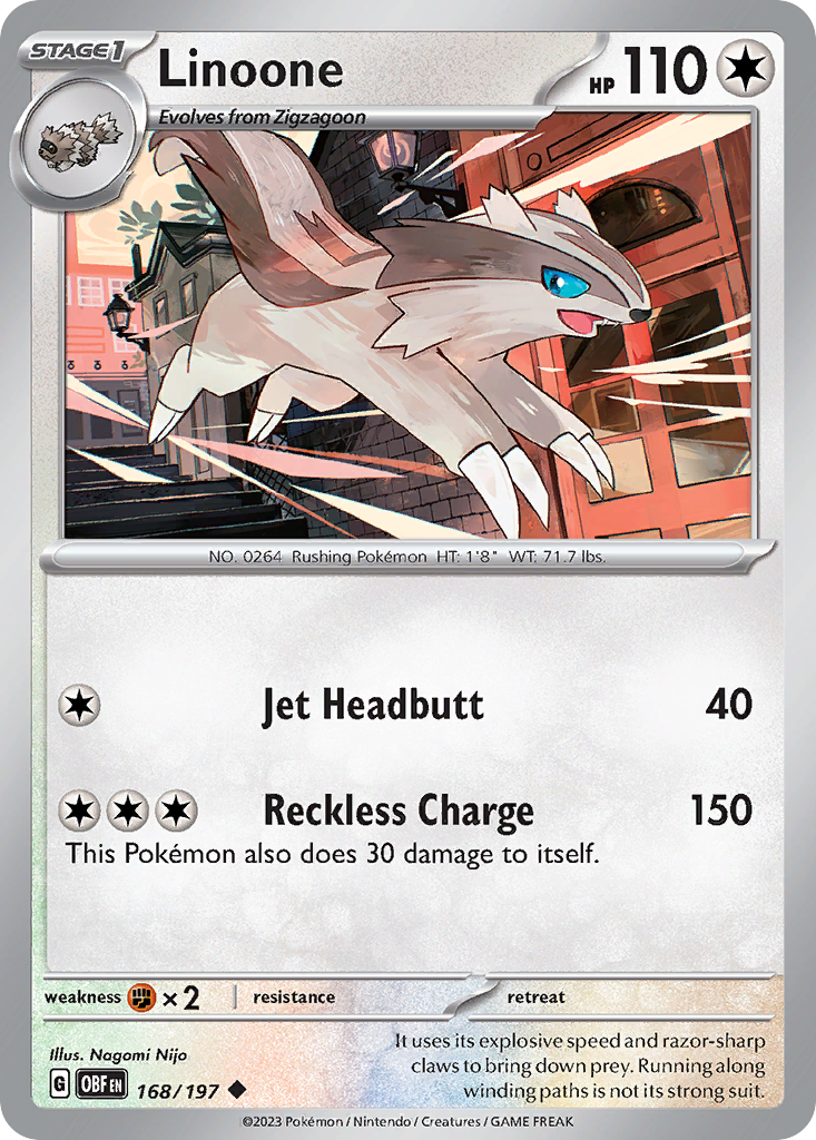 168/197 - Linoone - Obsidian Flames - Reverse Holo