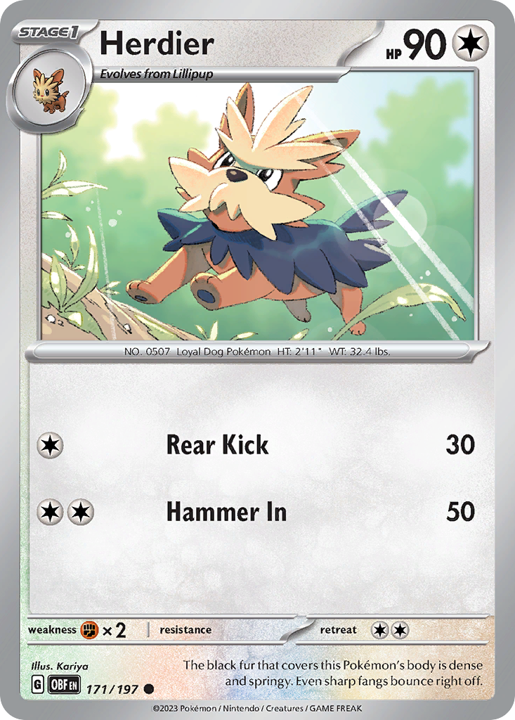 171/197 - Herdier - Obsidian Flames - Reverse Holo